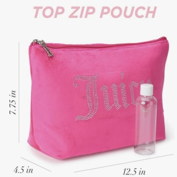 Juicy Couture Women’s Hot Pink Velvet Cosmetic Bag with Rhinestone “Juicy” Logo - Picture 1 of 5